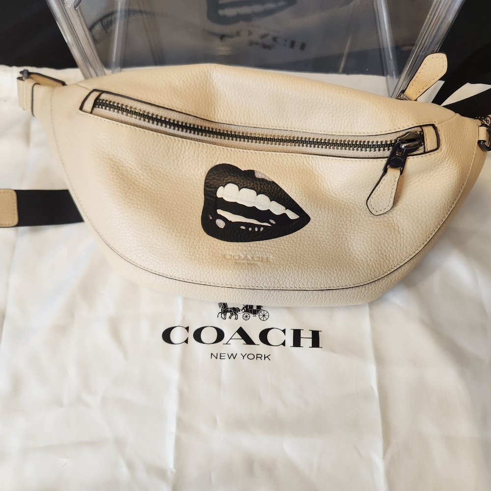 Coach Cream Leather Crossbody Bag with Graphic Detail